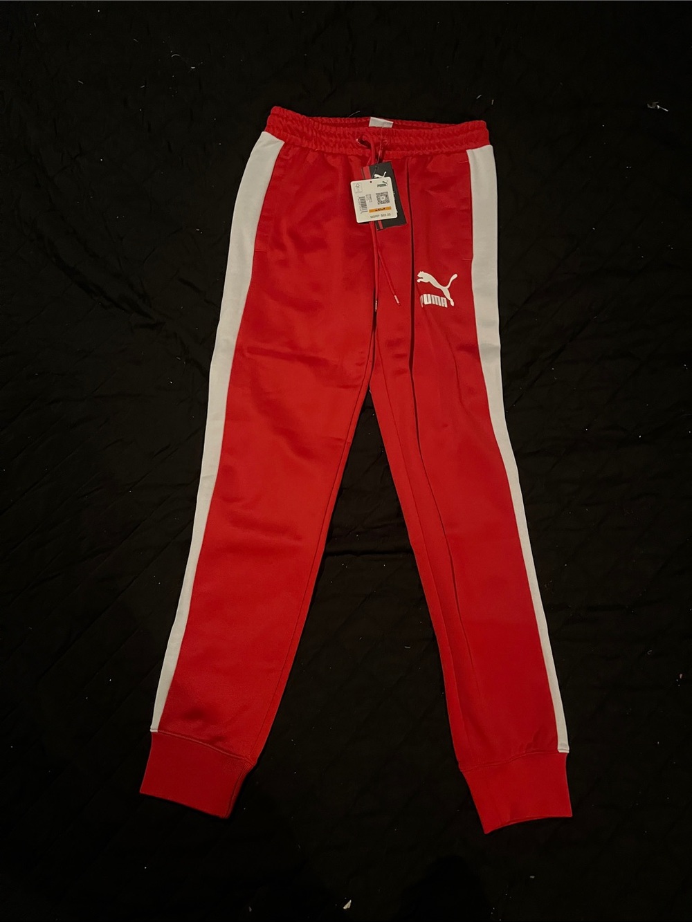 Puma Kids Red Joggers with White Side Panels